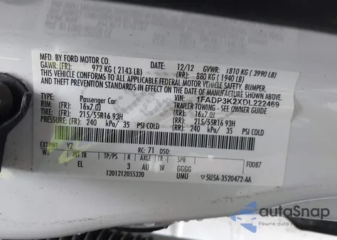 2013 Ford Focus Se from USA, damaged, VIN 1FADP3K2XDL222469